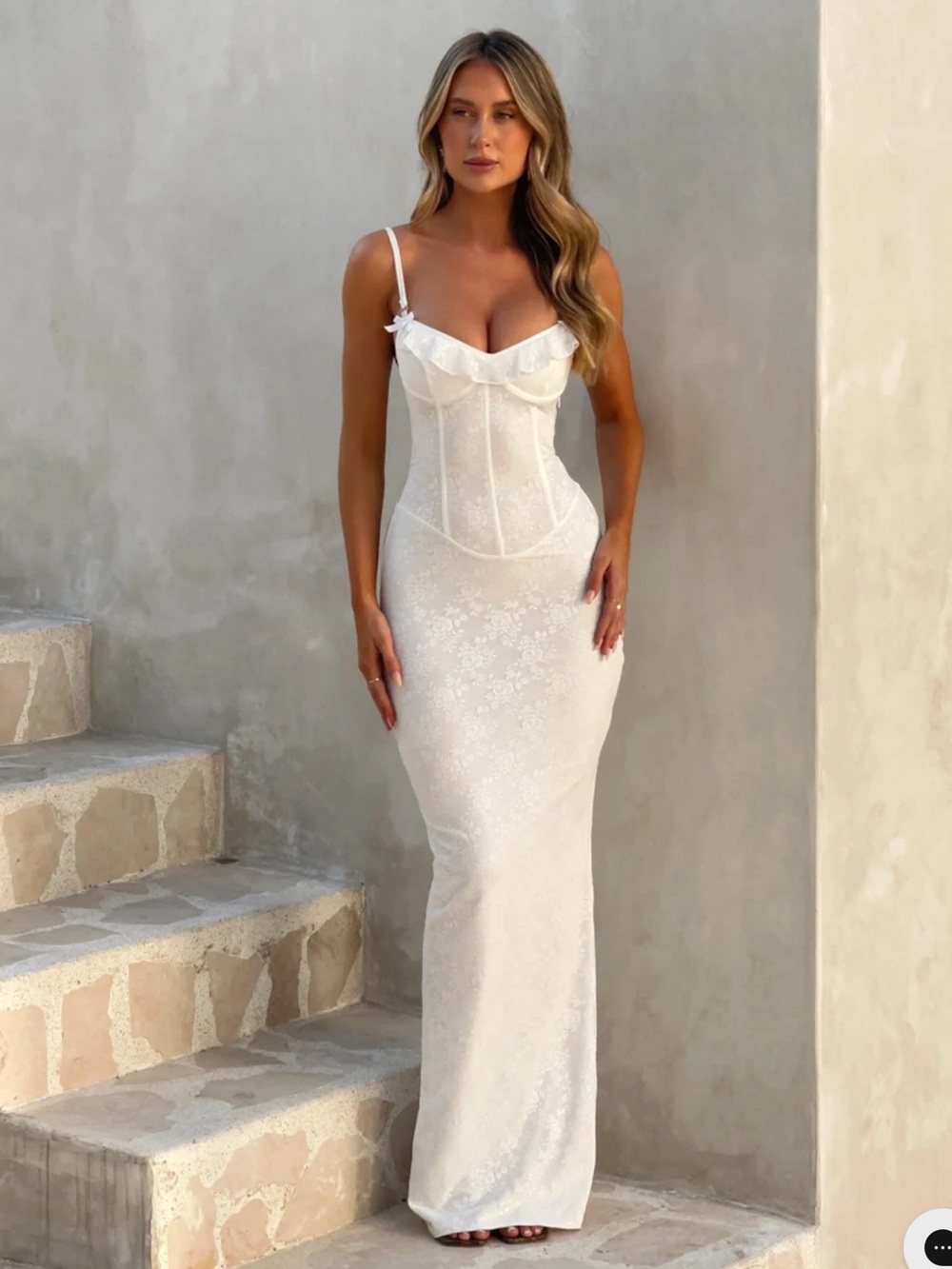 Strappy White Lace-Up Maxi Dress